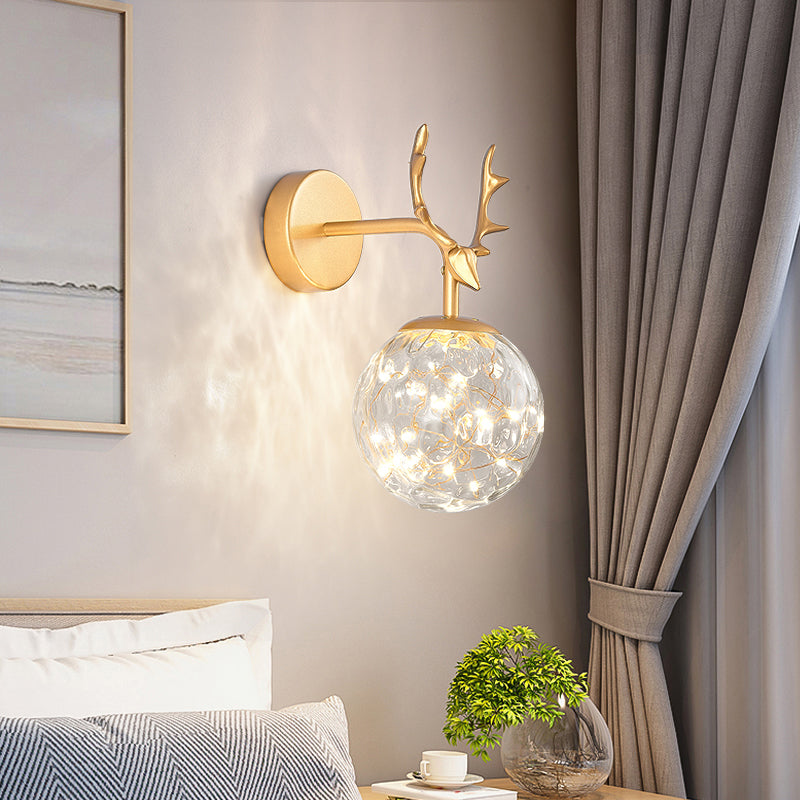 Modern Minimalist Style Spherical Wall Mounted Light Fixture Glass Wall Sconce Lighting with Antlers