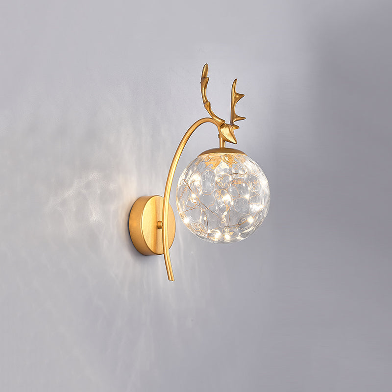 Modern Minimalist Style Spherical Wall Mounted Light Fixture Glass Wall Sconce Lighting with Antlers