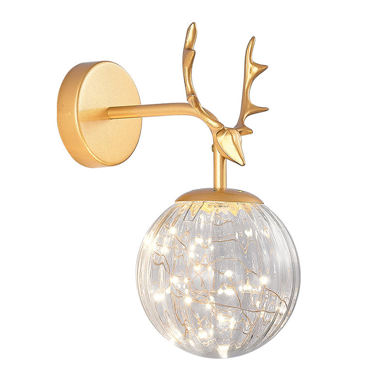 Modern Minimalist Style Spherical Wall Mounted Light Fixture Glass Wall Sconce Lighting with Antlers
