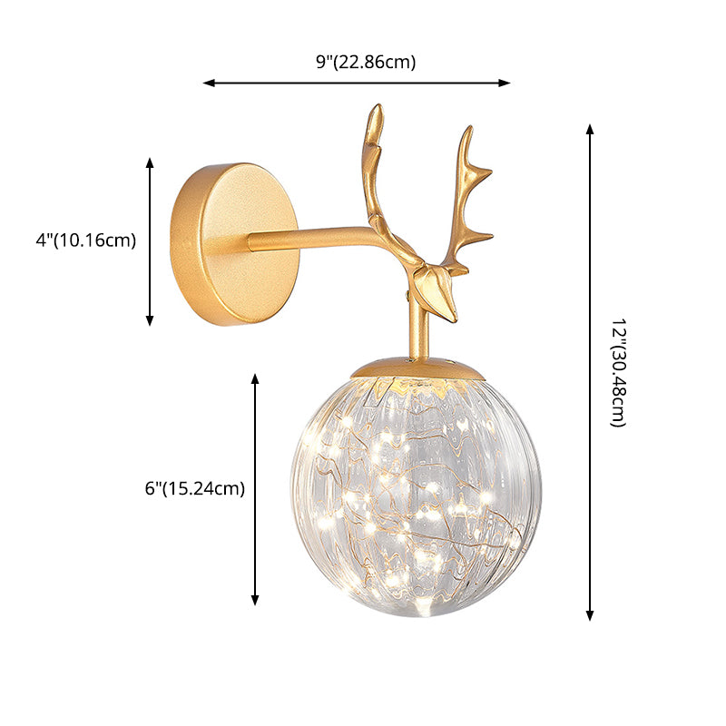 Modern Minimalist Style Spherical Wall Mounted Light Fixture Glass Wall Sconce Lighting with Antlers