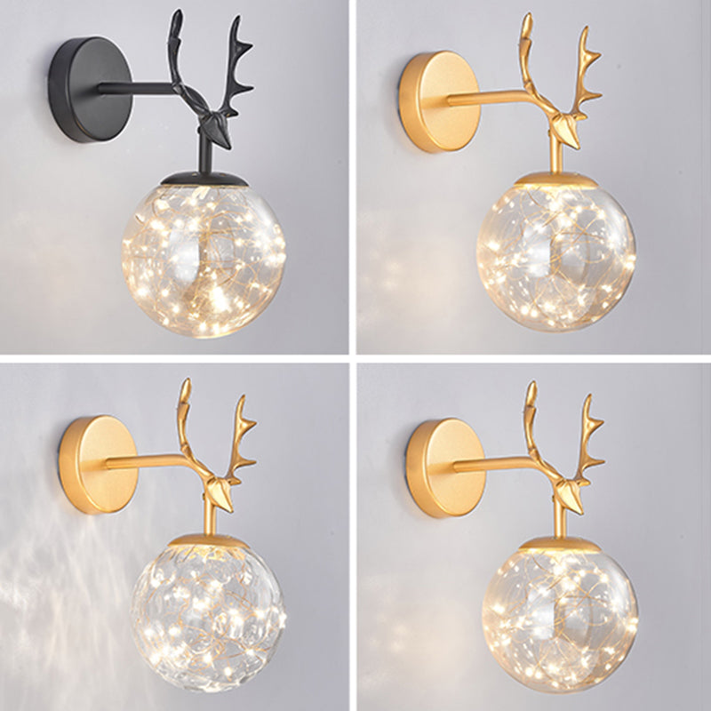 Modern Minimalist Style Spherical Wall Mounted Light Fixture Glass Wall Sconce Lighting with Antlers