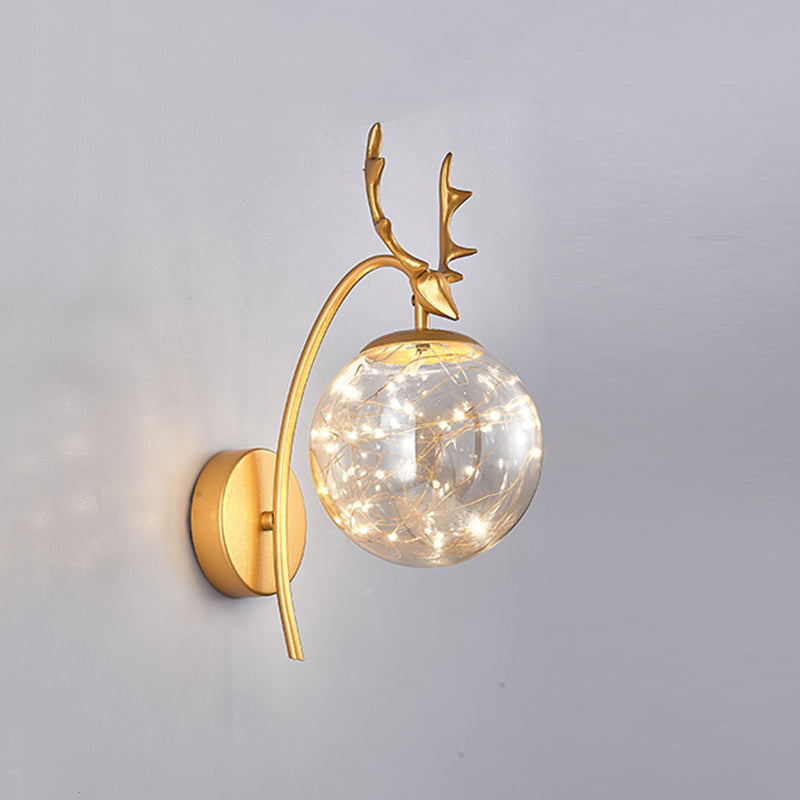 Modern Minimalist Style Spherical Wall Mounted Light Fixture Glass Wall Sconce Lighting with Antlers
