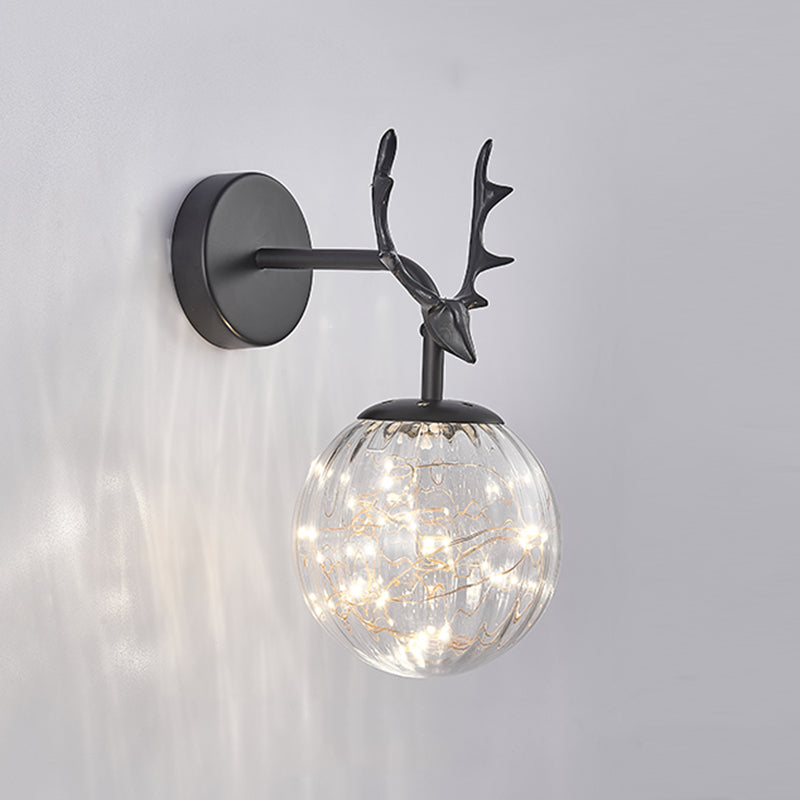 Modern Minimalist Style Spherical Wall Mounted Light Fixture Glass Wall Sconce Lighting with Antlers