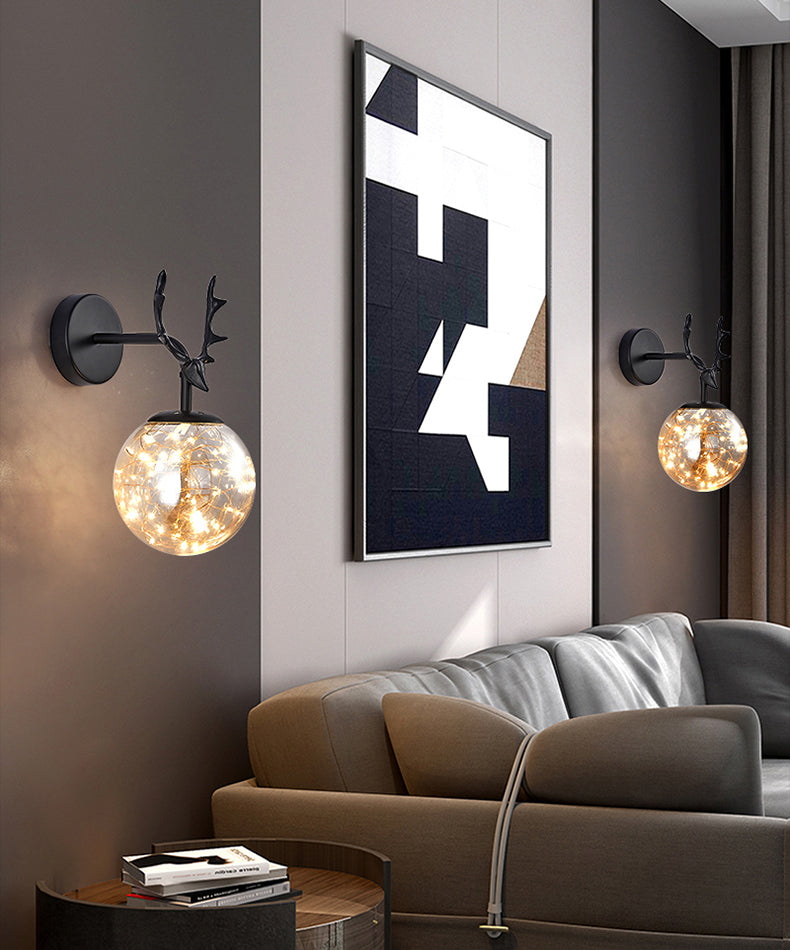 Modern Minimalist Style Spherical Wall Mounted Light Fixture Glass Wall Sconce Lighting with Antlers