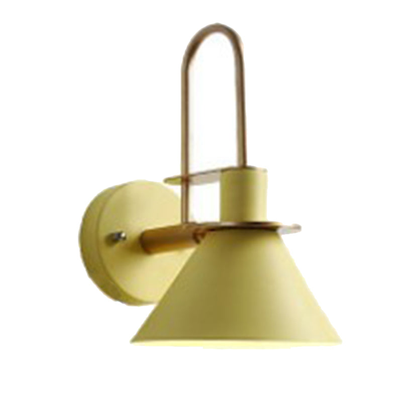 5-Color Optional Conical Metal Shade Wall Lamp Nordic Style Macaroon Single Bulb Bedroom Lighting Fixture