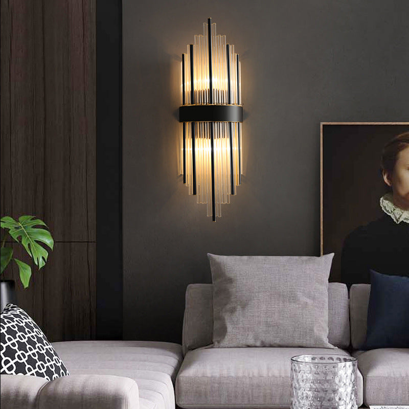 Transparente Kristall-LED-Wandlampe 23,5 "H Postmoderne Kupferleuchten für Wohnzimmer