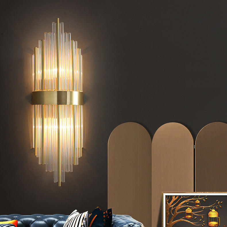 Transparente Kristall-LED-Wandlampe 23,5 "H Postmoderne Kupferleuchten für Wohnzimmer