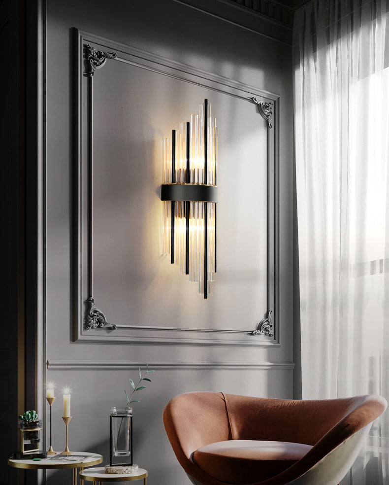 Transparente Kristall-LED-Wandlampe 23,5 "H Postmoderne Kupferleuchten für Wohnzimmer