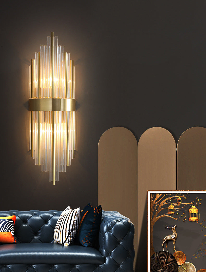 Transparente Kristall-LED-Wandlampe 23,5 "H Postmoderne Kupferleuchten für Wohnzimmer