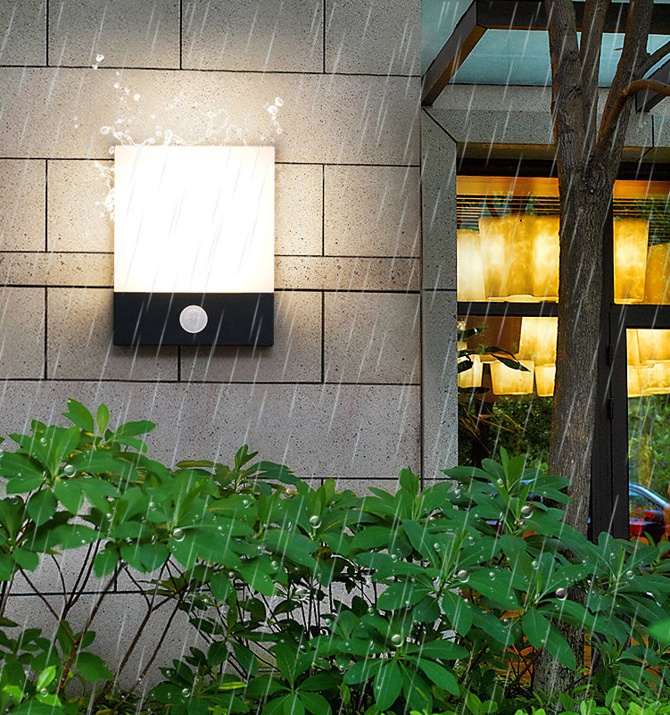 7,8 inch Hoogte rechthoekige acryl wandlamp Moderne eenvoud Outdoor Waterdichte sensor wandlicht in zwart