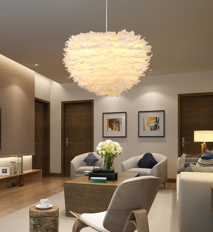 Eigentijdse bol kroonluchter hanger lichte veer gesuspendeerd verlichting voor slaapkamer