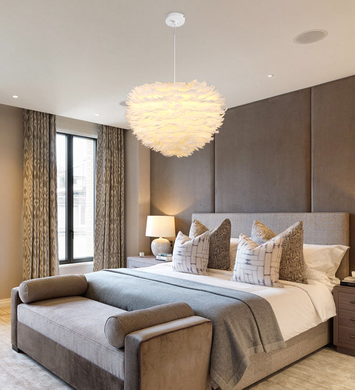 Eigentijdse bol kroonluchter hanger lichte veer gesuspendeerd verlichting voor slaapkamer