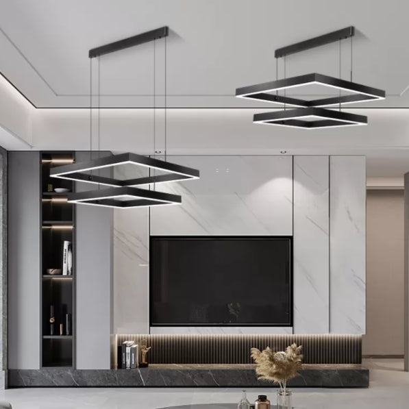 Accesorio de iluminación colgante de 2 niveles metal lámpara de colgante de estilo LED en negro