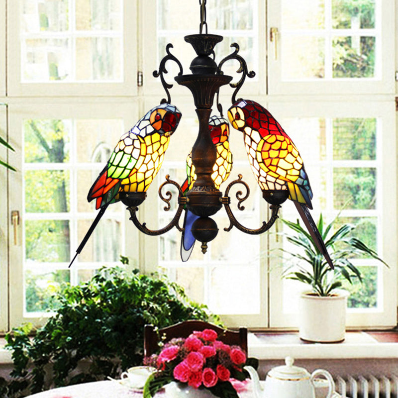 Luce a sospensione in ferro battuto nella luce del soffitto in vetro per pappagallo in stile artistico Tiffany per corridoio