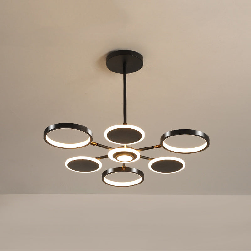 Nordic Style LED Hanging Light Fixture Circles Hanging Chandelier with Metal Shade