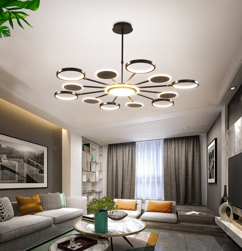 Nordic Style LED Hanging Light Fixture Circles Hanging Chandelier with Metal Shade