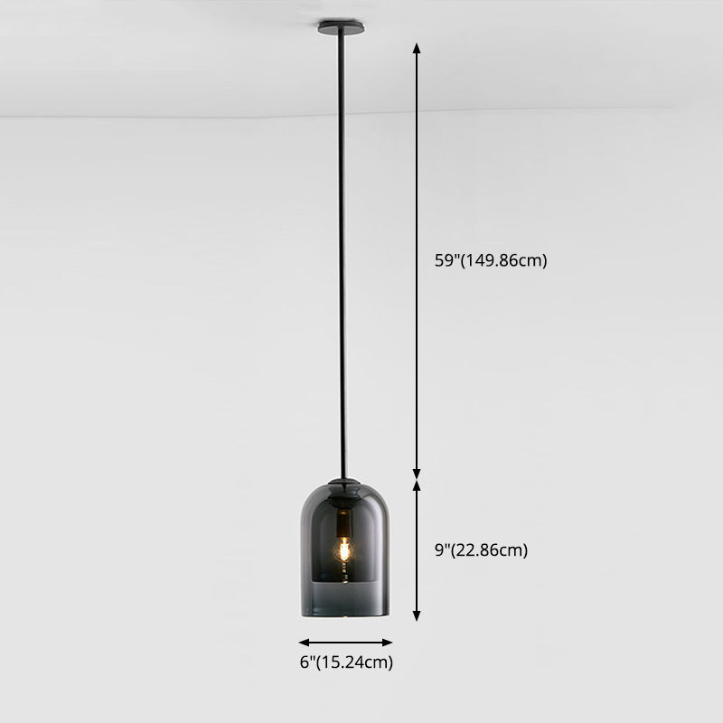 Double Glass Shade Mini Bell Shaped Hanging Light Contemporary Minimalism Single Bulb Lighting Pendant with 59" Adjustable Suspension Wire