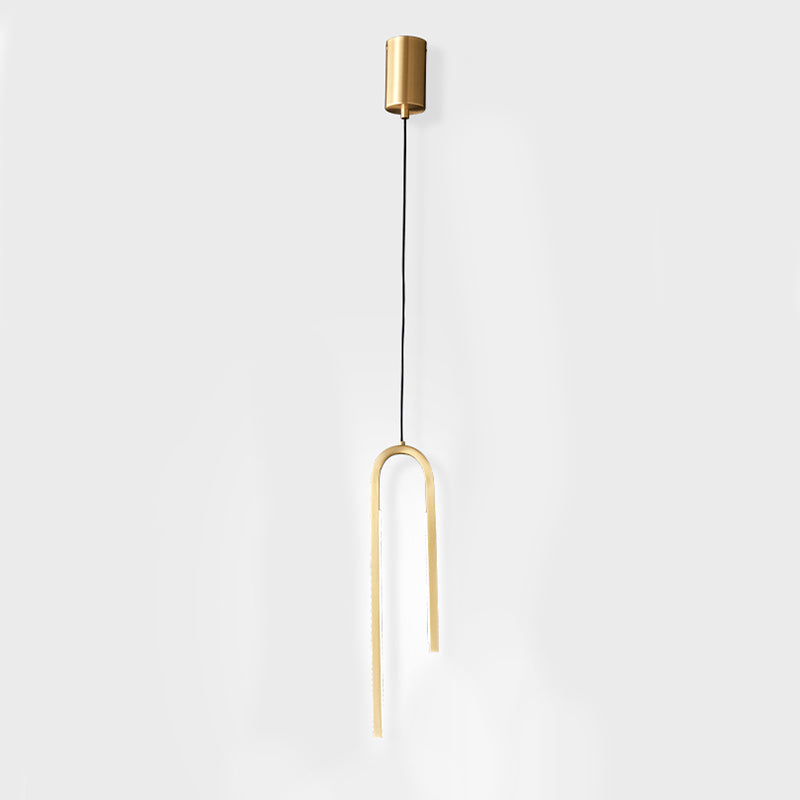 Brass Curved Linear LED Pendant Simplicity Metal Ceiling Hang Light for Living Room