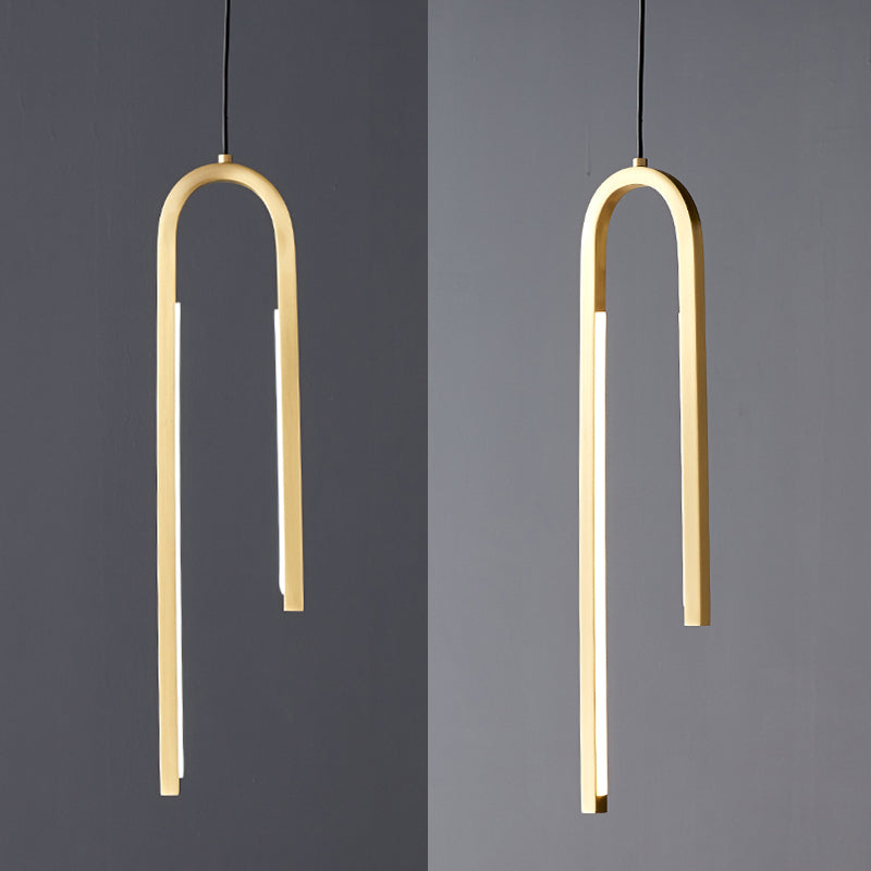 Brass Curved Linear LED Pendant Simplicity Metal Ceiling Hang Light for Living Room