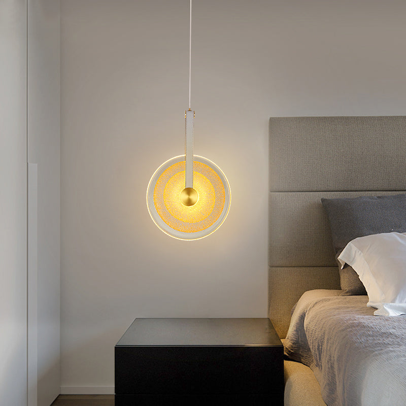 Messing schijf suspensie licht postmoderne getextureerde glazen led-droplamp met lederen band