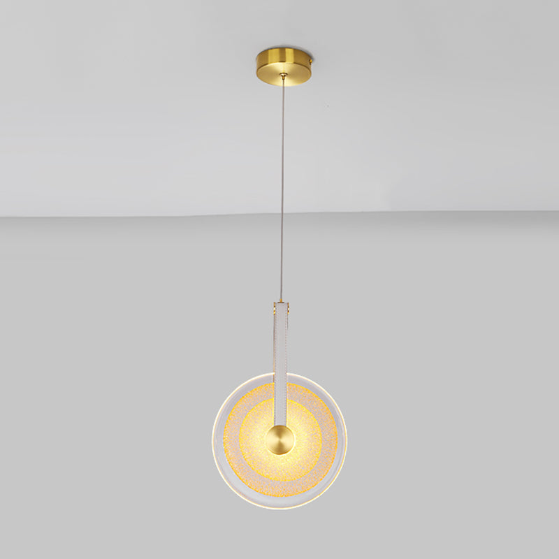 Messing schijf suspensie licht postmoderne getextureerde glazen led-droplamp met lederen band
