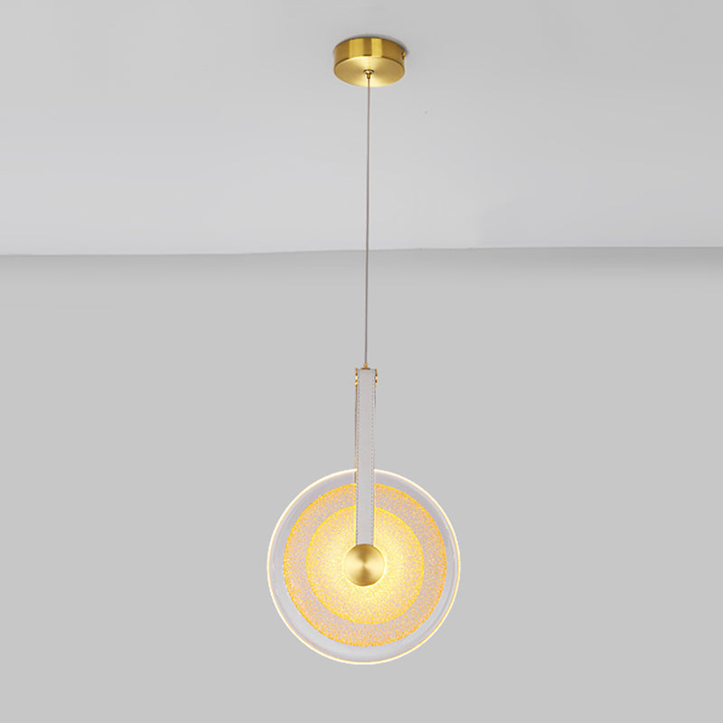 Messing schijf suspensie licht postmoderne getextureerde glazen led-droplamp met lederen band