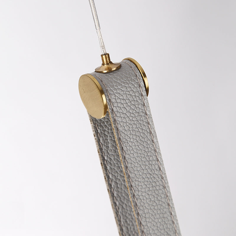 Messing schijf suspensie licht postmoderne getextureerde glazen led-droplamp met lederen band