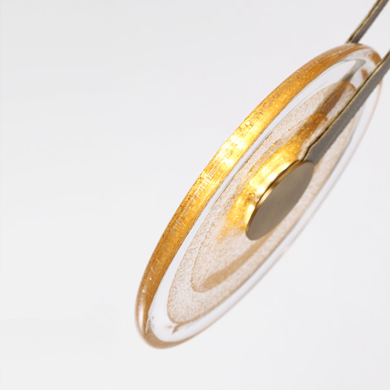Messing schijf suspensie licht postmoderne getextureerde glazen led-droplamp met lederen band