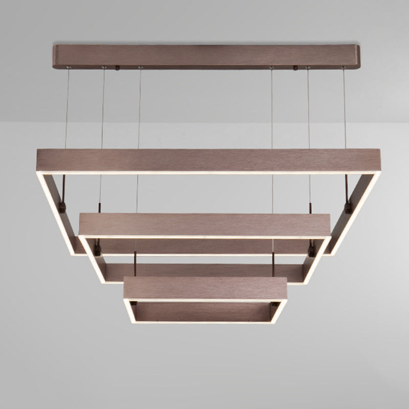 Minimalist Squared Hanging Ceiling Light Metal Living Room LED Chandelier Pendant Light in Coffee