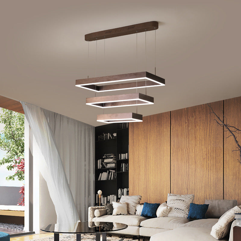 Minimalist Squared Hanging Ceiling Light Metal Living Room LED Chandelier Pendant Light in Coffee
