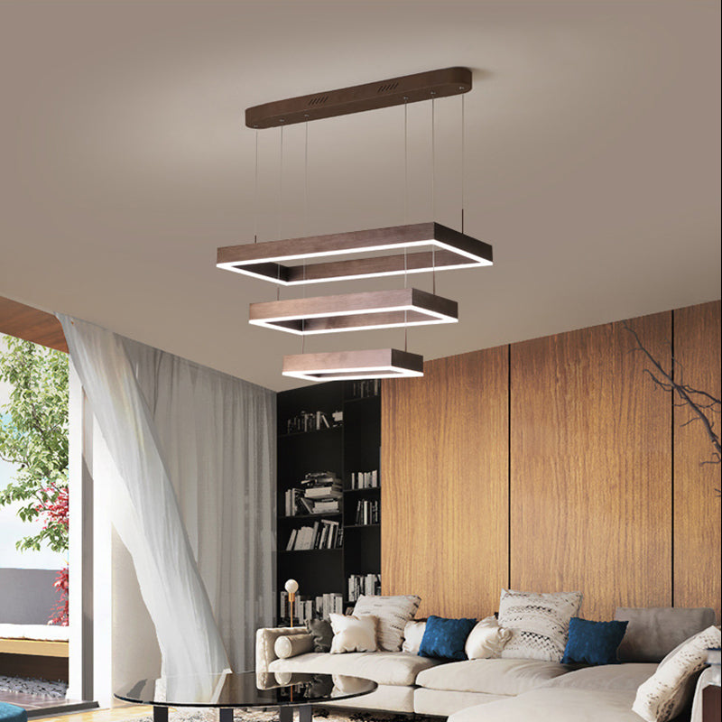 Minimalist Squared Hanging Ceiling Light Metal Living Room LED Chandelier Pendant Light in Coffee