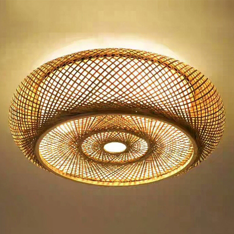 Bamboo Beige Flush Mount Ceiling Fixture Round Asian Flush Mount Ceiling Light Fixture