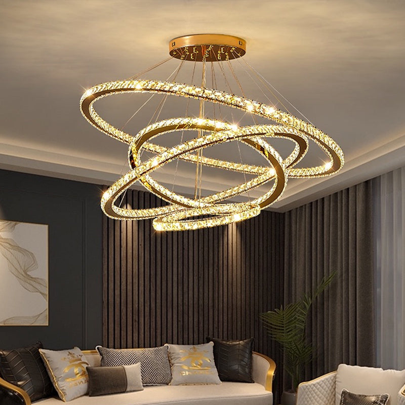 New Modern Gold Tiered Chandelier Light Fixtures Crystal LED Hanging Lamp for Living Room