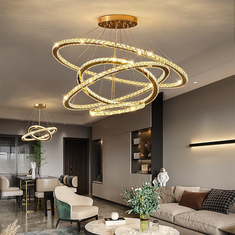 New Modern Gold Tiered Chandelier Light Fixtures Crystal LED Hanging Lamp for Living Room