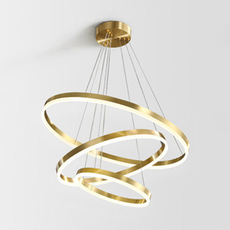 Metal Circles Chandelier Hanging Light Fixture Simple LED Hanging Fixture in Gold