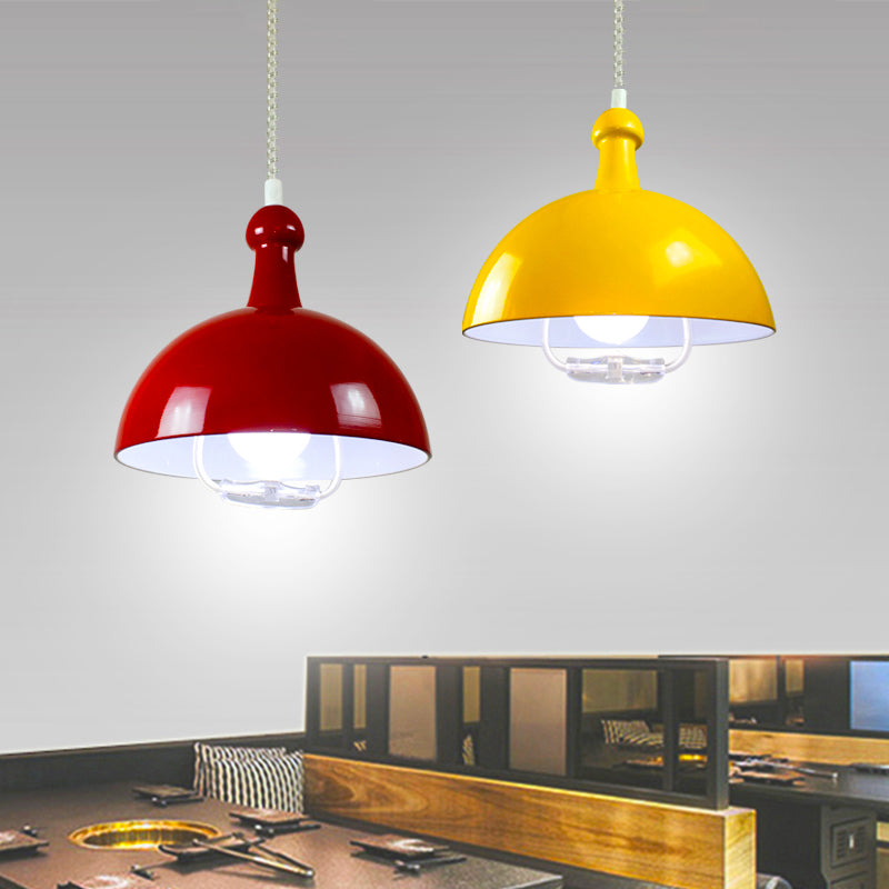 Macaron Hemispherical Suspension Lighting Metal 1-Light Dining Room Pendant Light with Pull Down Handle