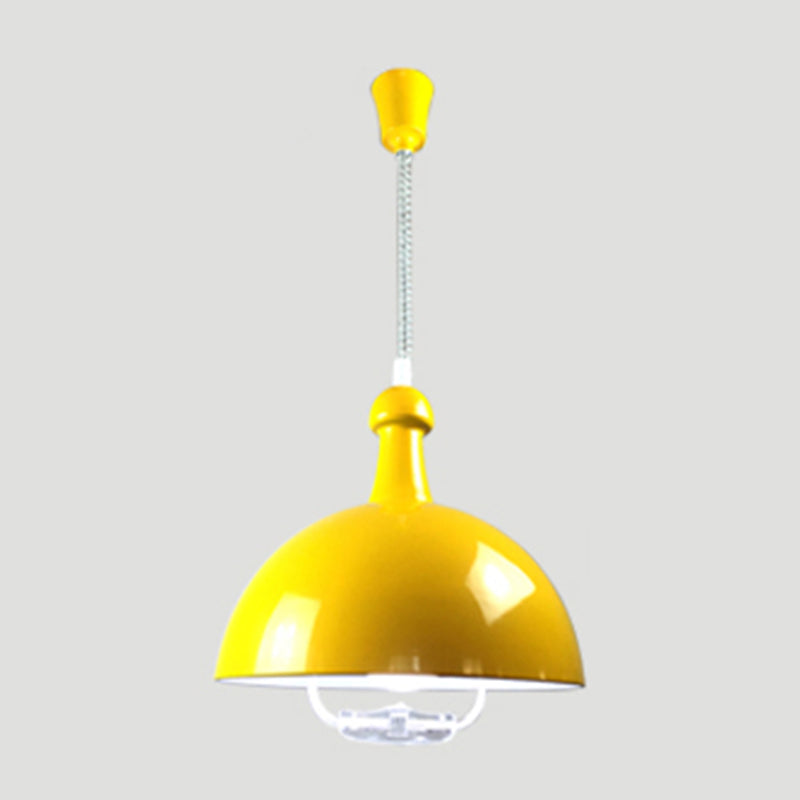 Macaron Hemispherical Suspension Lighting Metal 1-Light Dining Room Pendant Light with Pull Down Handle