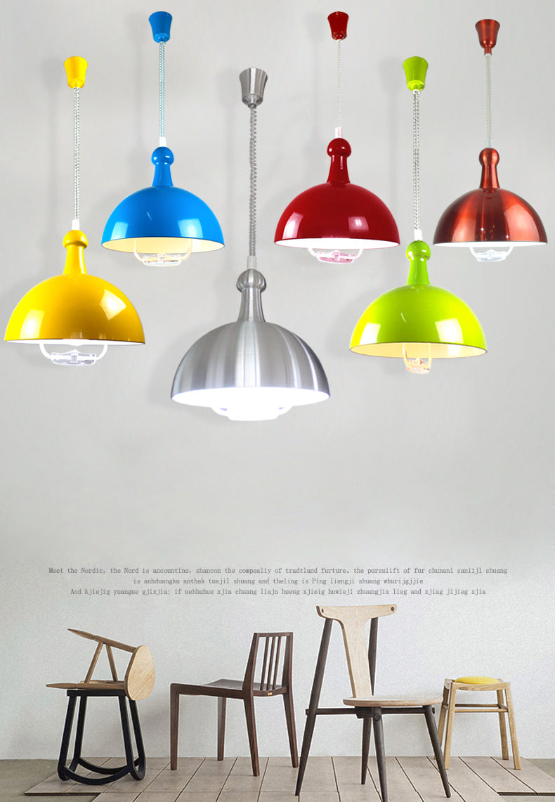 Macaron Hemispherical Suspension Lighting Metal 1-Light Dining Room Pendant Light with Pull Down Handle