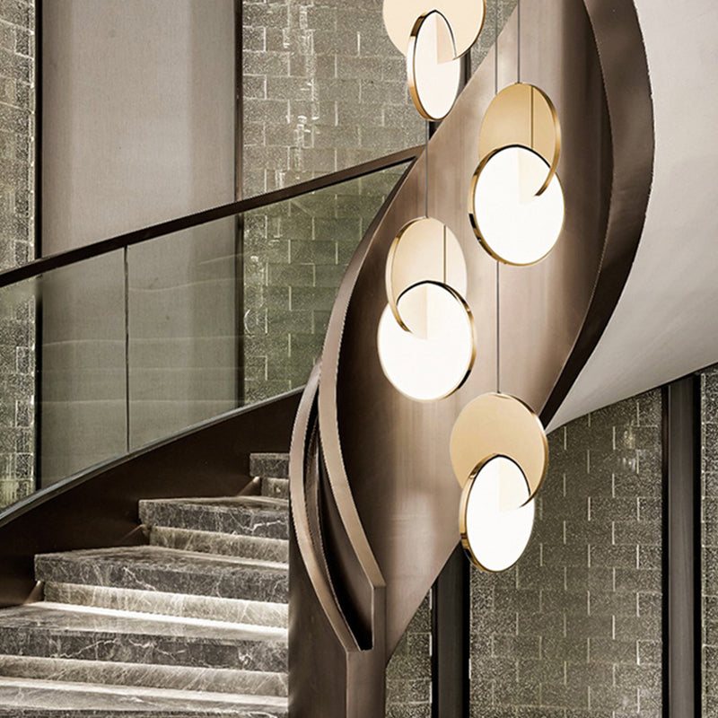 Embedded Round Piece Creative LED Hanging Light Post-modern Style Metal Pendant Lamp for Coffee Shop Restaurants