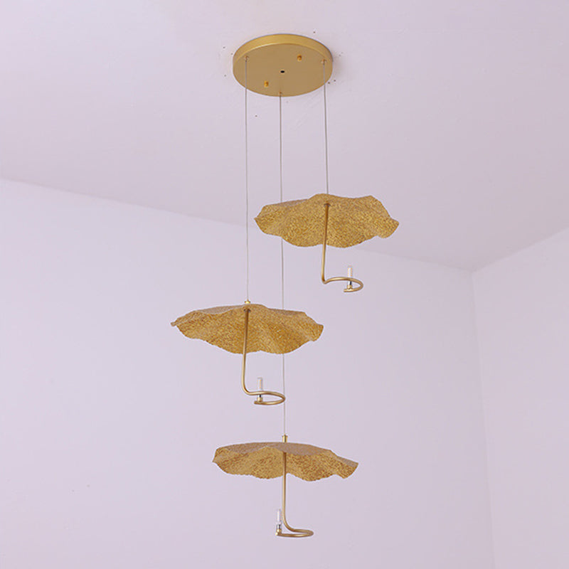 Luz de colgante de novedad posmoderna lámpara de loto de loto de loto con sombra de metal