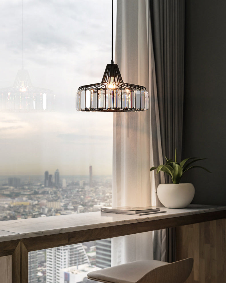 1-Licht-Trommelkristall-Anhänger-Lampe zeitgemäße Einfachheit Beleuchtung für Schlafzimmer Esszimmer