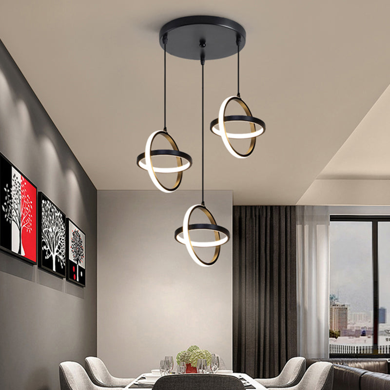 Black Circling Rings Pendant Light Minimalist Aluminum Suspension LED Light Fixture