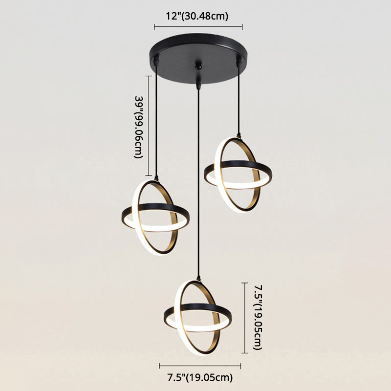 Black Circling Rings Pendant Light Minimalist Aluminum Suspension LED Light Fixture