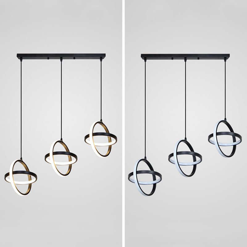 Black Circling Rings Pendant Light Minimalist Aluminum Suspension LED Light Fixture
