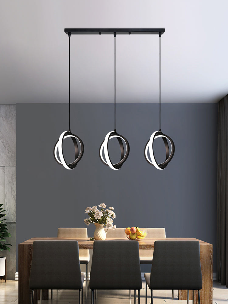 Black Circling Rings Pendant Light Minimalist Aluminum Suspension LED Light Fixture