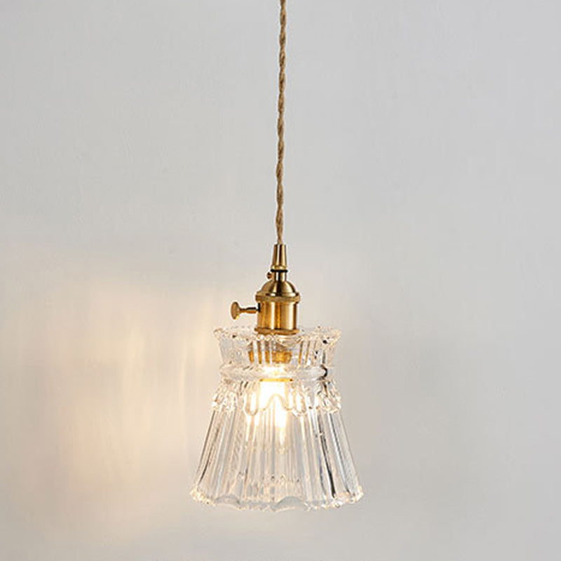 Geribbelde belschaduw eenvoud messing hanglamp postmoderne stijl 1-licht hanglampje met roterende schakelaarontwerp