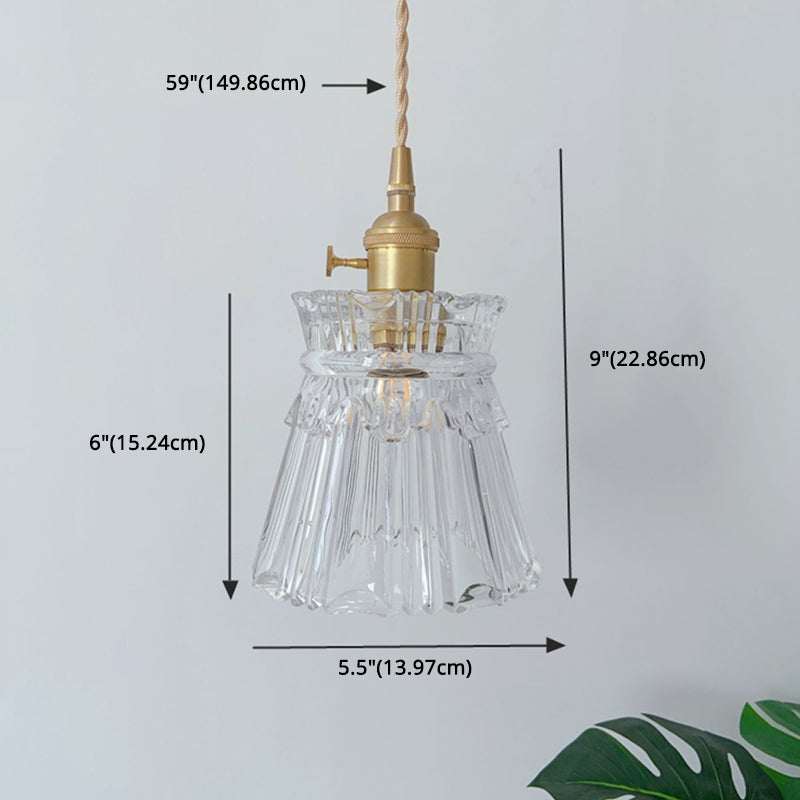 Tombra de campana acanalada Simplicidad Lámpara colgante de latón Estilo posmoderno Luz de colgante de 1 luz con diseño de interruptor giratorio