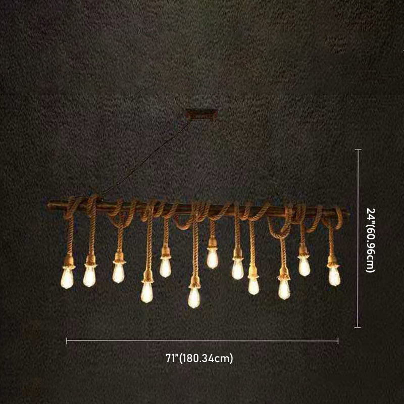 Brown Coffee Shop Island Pendant Light in Industrial Classic Style Wrought Iron Ceiling Light with Hemp Rope