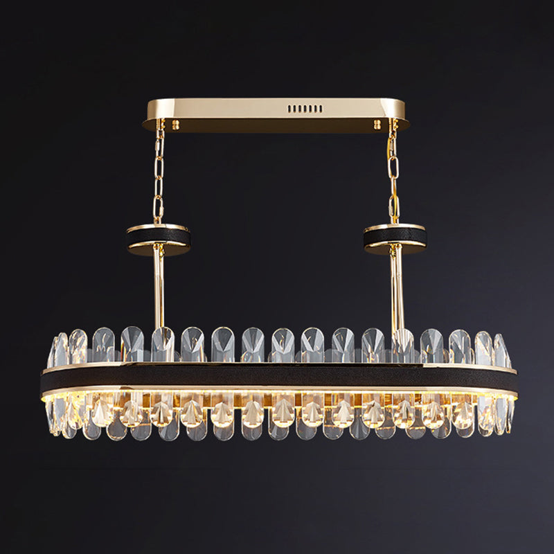 Black Linear Island Chandelier Light Modern Style LED Crystal Chandelier Light Fixture