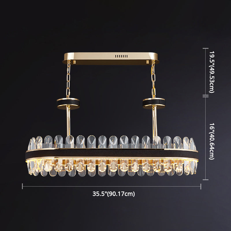 Black Linear Island Chandelier Light Modern Style LED Crystal Chandelier Light Fixture